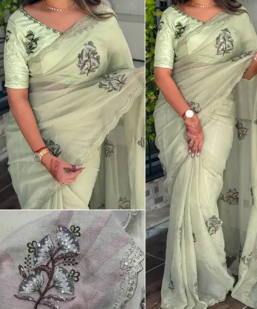 Beautiful Pastel Color Saree with Cut Work Border