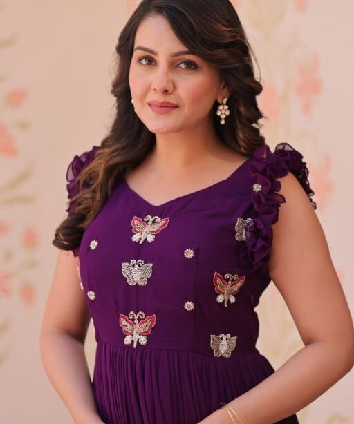 Beautifull Georgette Gown with Butterfly Embroidery