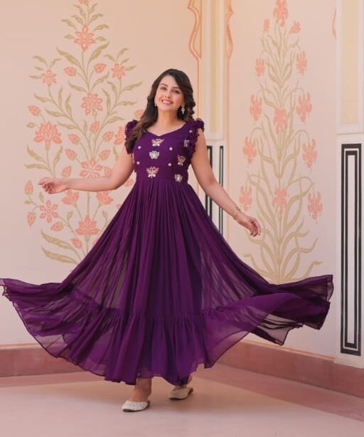 Beautifull Georgette Gown with Butterfly Embroidery