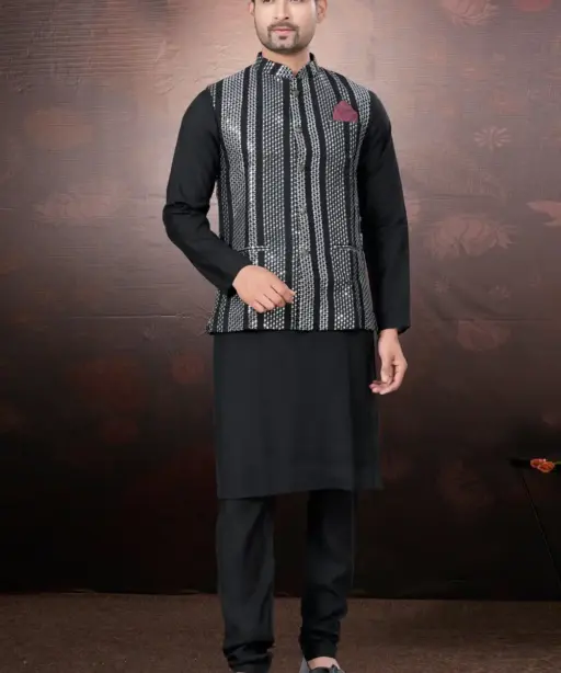 Wedding Wear Kurta With Nehru Jacket For Mens