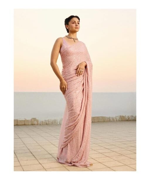 Bollywood Inspired Alia Bhat Baby Pink Sequence Saree