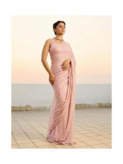 Bollywood Inspired Alia Bhat Baby Pink Sequence Saree