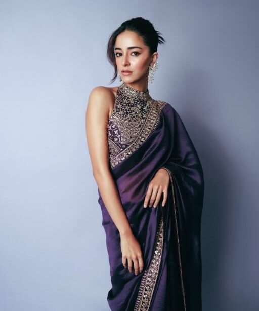 Bollywood Inspired Rich Purple Saree Wore by Ananya Pandey