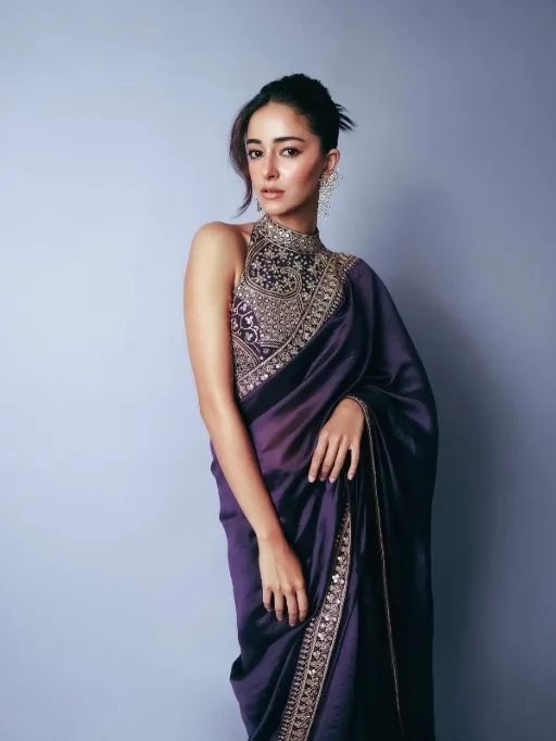 Bollywood Inspired Rich Purple Saree Wore by Ananya Pandey