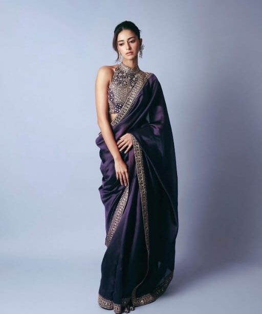 Bollywood Inspired Rich Purple Saree Wore by Ananya Pandey