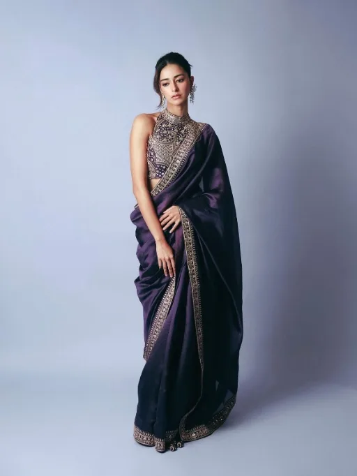 Bollywood Inspired Rich Purple Saree Wore by Ananya Pandey