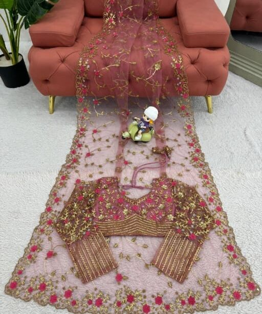 Bollywood Inspired Soft Net Saree with Flower Embroidery