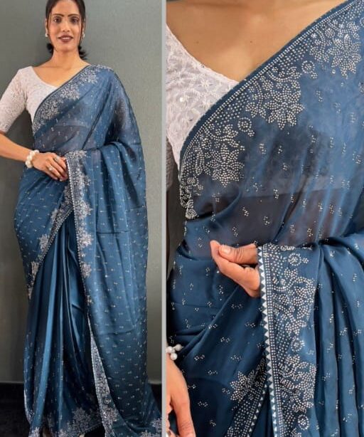 Buy Diamond Hotfix Rangoli Silk Saree