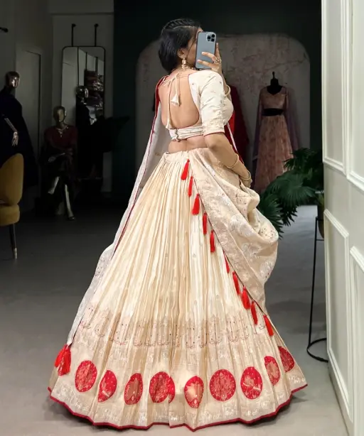 Cream Handwork Lehenga in Shimmer Fabric Bridal & Wedding Collection