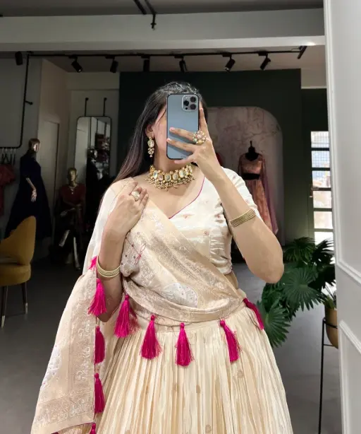 Cream Handwork Lehenga in Shimmer Fabric Bridal & Wedding Collection