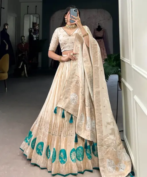 Cream Handwork Lehenga in Shimmer Fabric Bridal & Wedding Collection