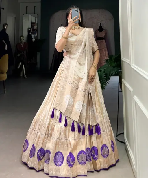 Cream Handwork Lehenga in Shimmer Fabric Bridal & Wedding Collection