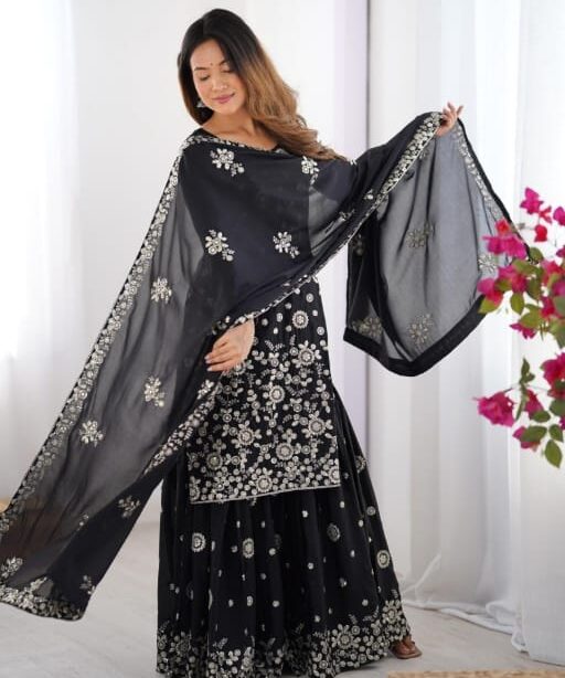 Designer Black Sharara Suit for Wedding