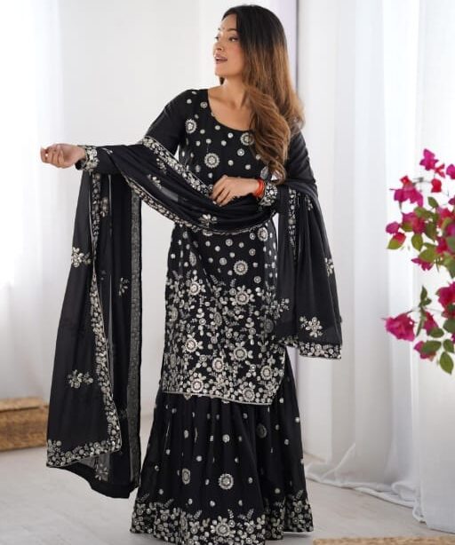 Designer Black Sharara Suit for Wedding