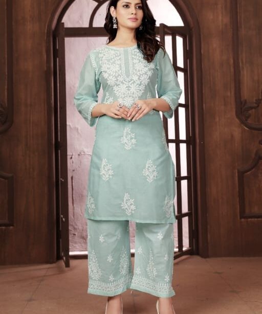 Designer Chikankari Kurti Pant Set