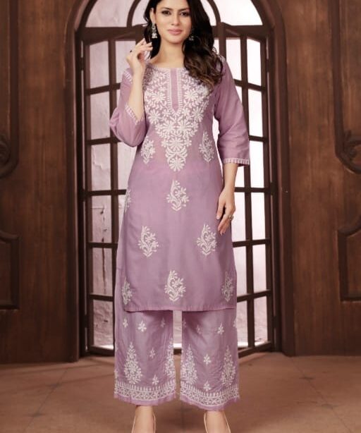 Designer Chikankari Kurti Pant Set