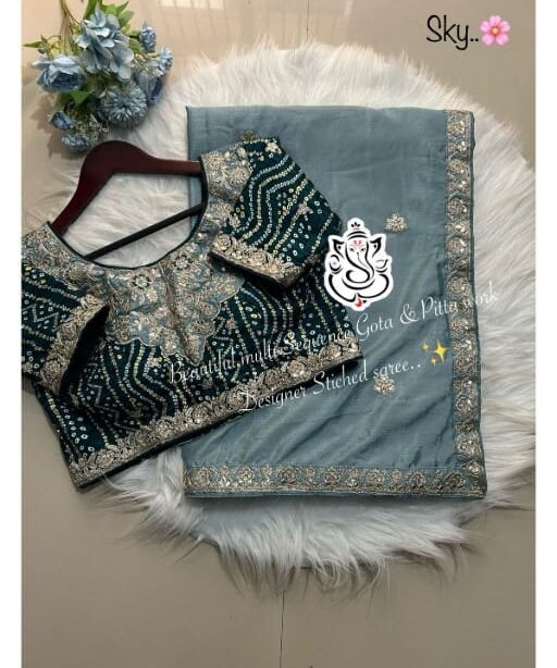 Designer Chinon Saree with Gota & Pitta Embroidery