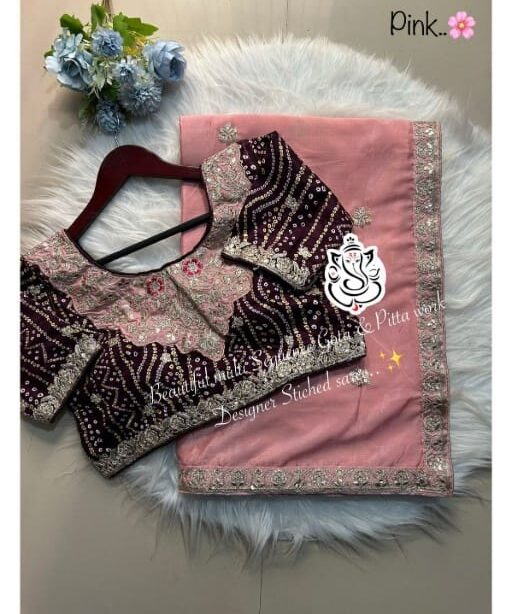 Designer Chinon Saree with Gota & Pitta Embroidery