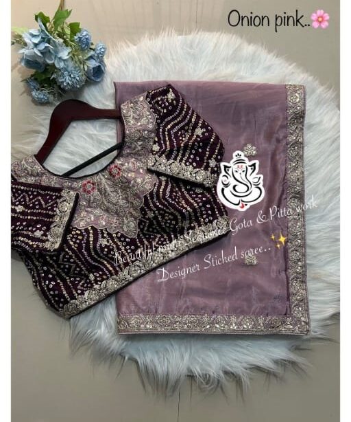 Designer Chinon Saree with Gota & Pitta Embroidery