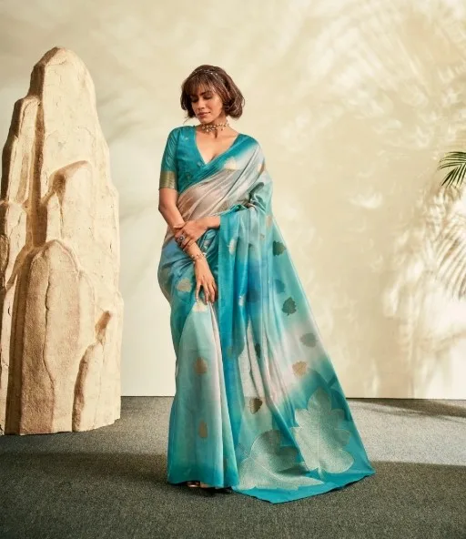 Designer Handloom Silk Sarees With Leaves Weaving