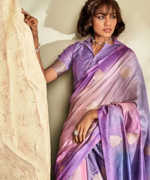 Designer Handloom Silk Sarees With Leaves Weaving
