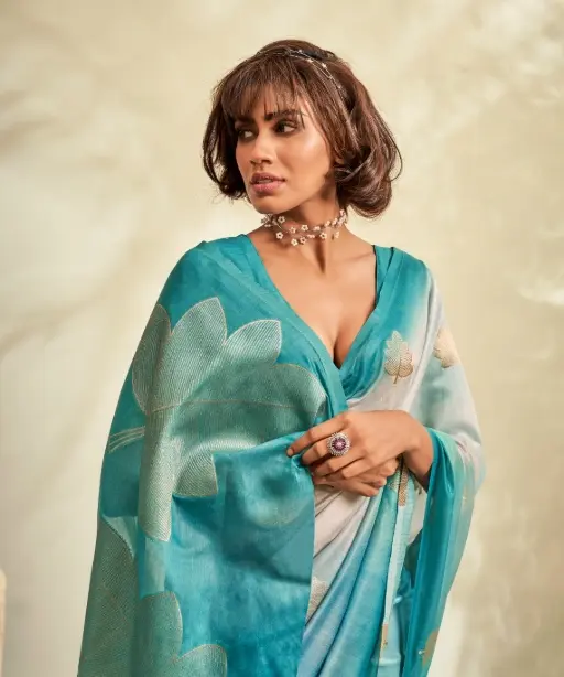Designer Handloom Silk Sarees With Leaves Weaving