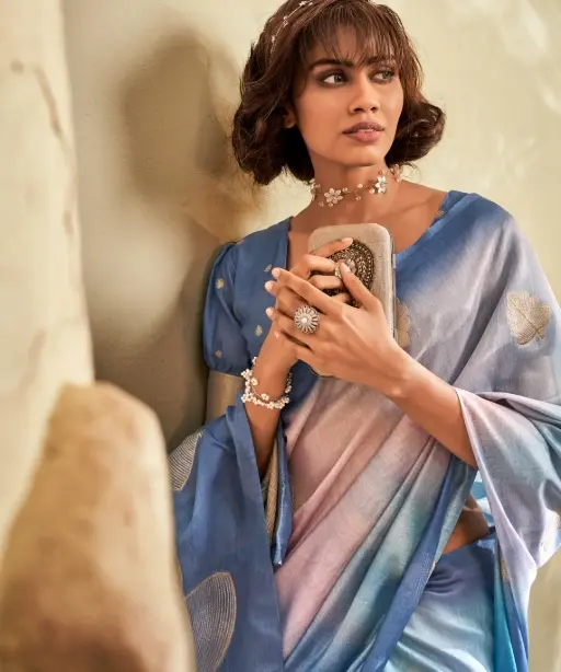 Designer Handloom Silk Sarees With Leaves Weaving