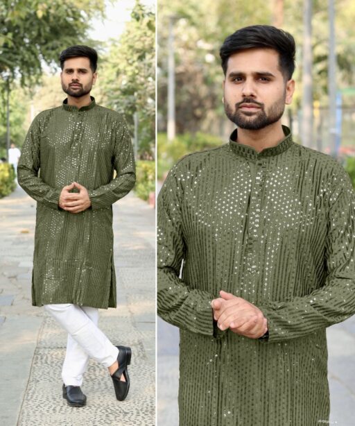 Heavy Embroidery and Sequin Work Men’s Kurta Set