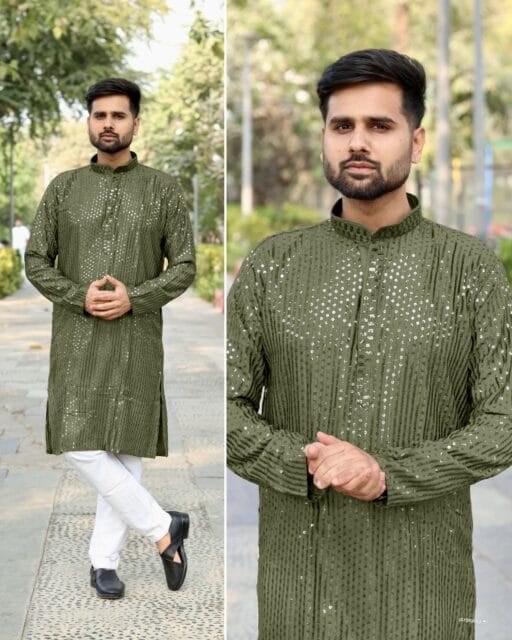 Heavy Embroidery and Sequin Work Men’s Kurta Set