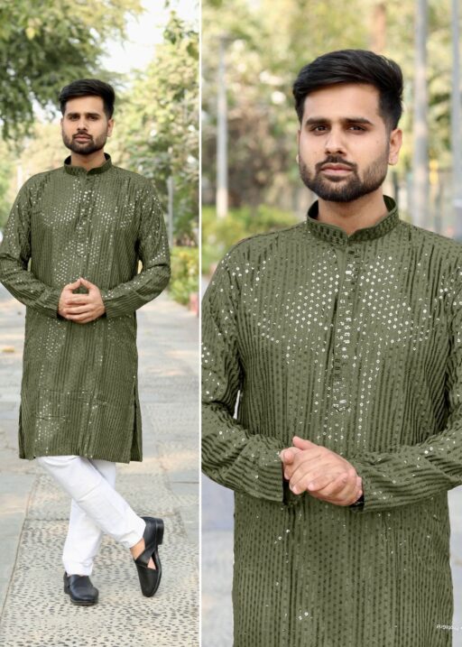 Heavy Embroidery and Sequin Work Men’s Kurta Set