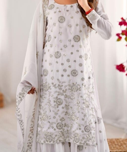 Heavy Sequence Work White Sharara Salwar Suit for Wedding