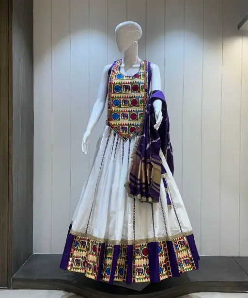 Khadi Cotton Chaniya Choli With Long Gamthi Blouse For Navratri