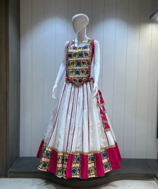 Khadi Cotton Chaniya Choli With Long Gamthi Blouse For Navratri