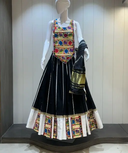 Khadi Cotton Chaniya Choli With Long Gamthi Blouse For Navratri