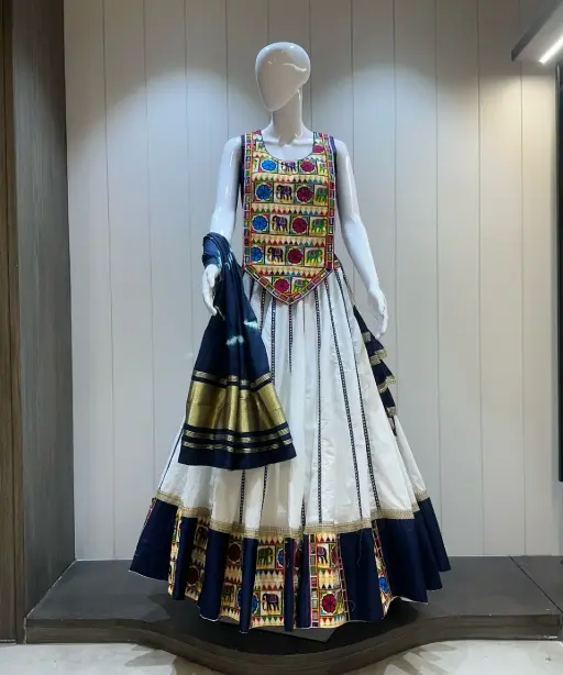 Khadi Cotton Chaniya Choli With Long Gamthi Blouse For Navratri