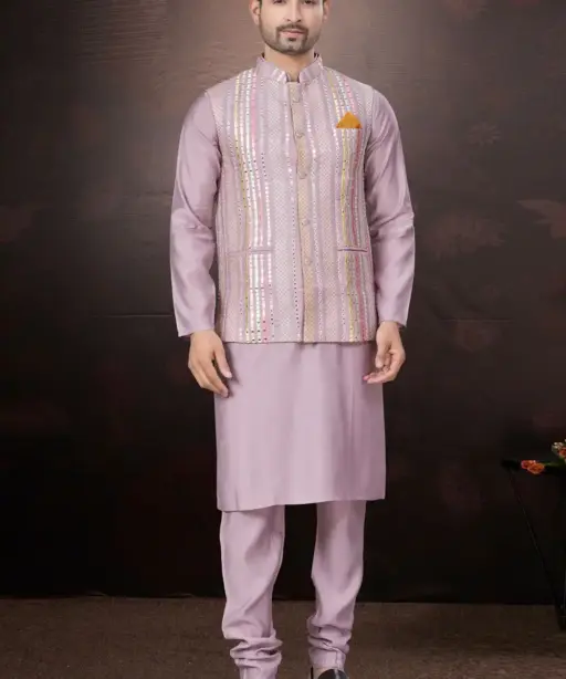 Wedding Wear Kurta With Nehru Jacket For Mens