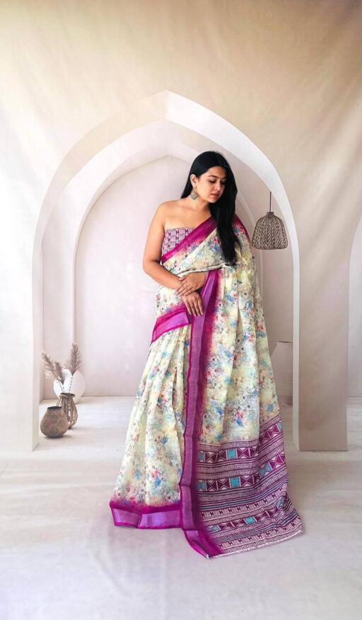 Linen Silk Digital Printed Saree for Function Wear