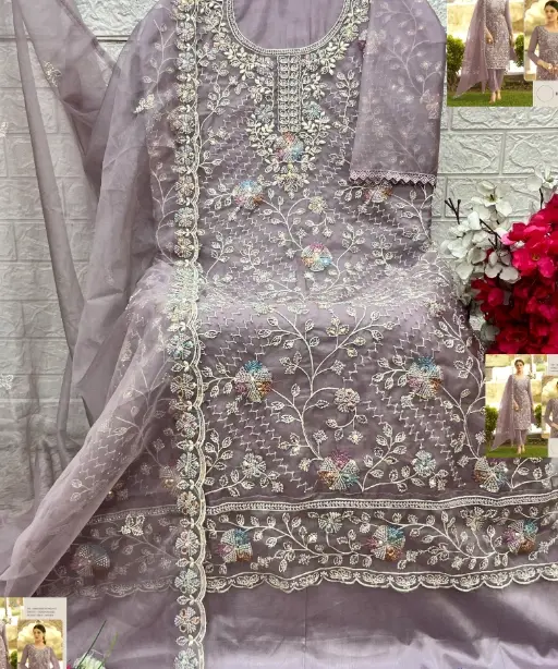Pastel Color Organza Pakistani Suit with Beads Work