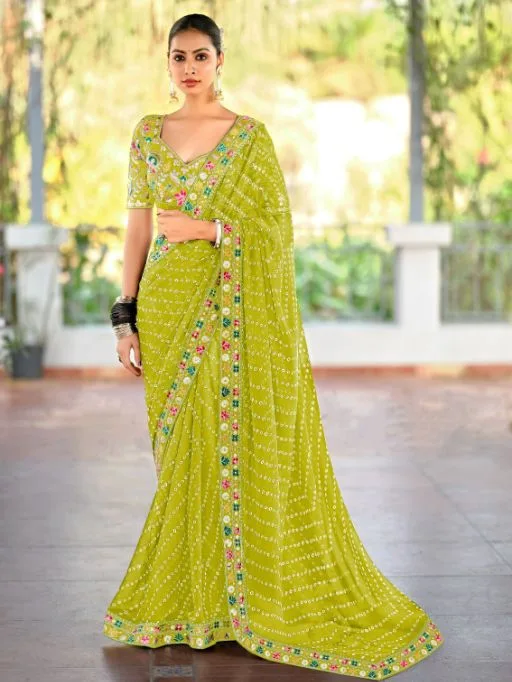 Pastel Color Saree with Multi-Color Embroidery Blouse - Image 4