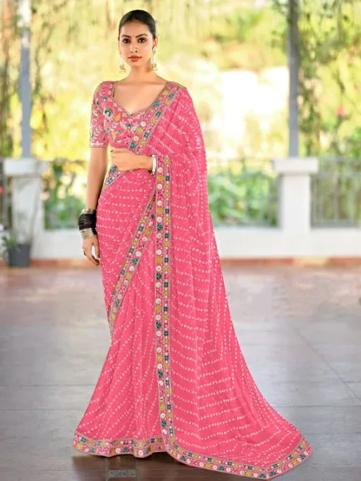 Pastel Color Saree with Multi-Color Embroidery Blouse - Image 7