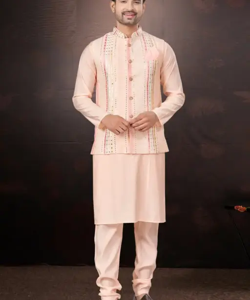 Wedding Wear Kurta With Nehru Jacket For Mens