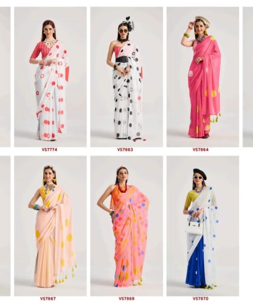 Polka Dots Printed Saree with Latkans