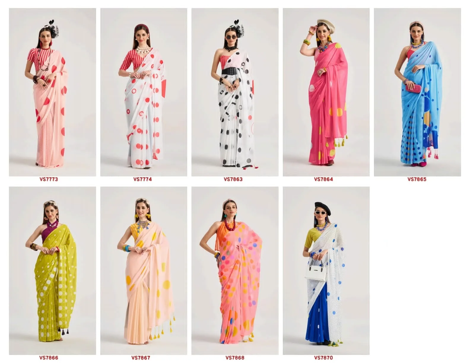 Polka Dots Printed Saree with Latkans