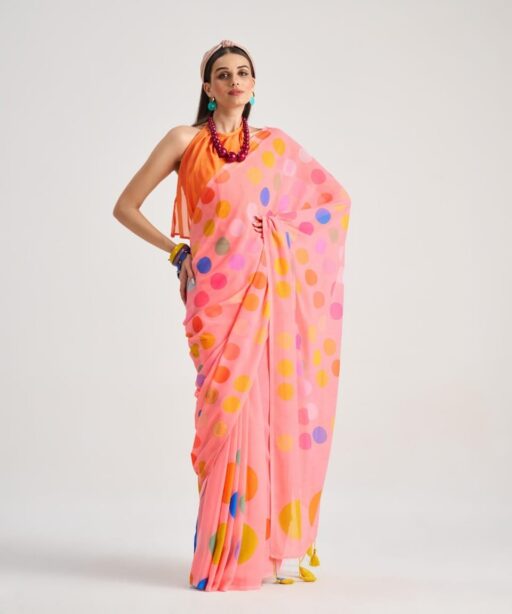 Polka Dots Printed Saree with Latkans