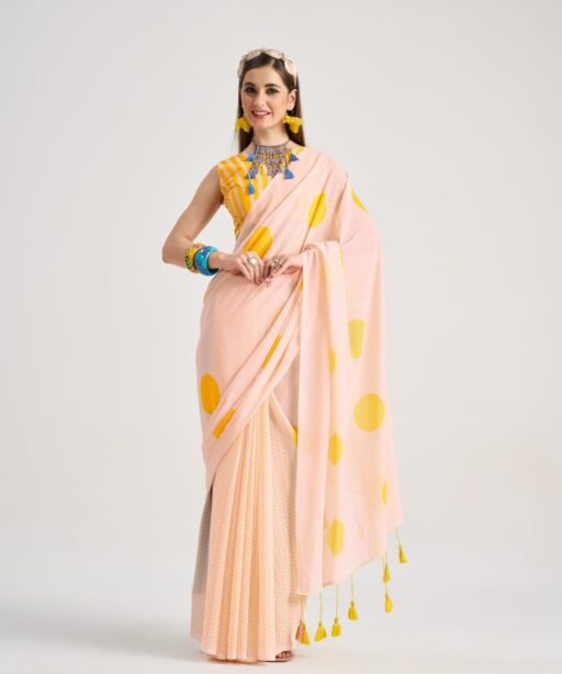 Polka Dots Printed Saree with Latkans