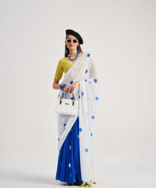 Polka Dots Printed Saree with Latkans