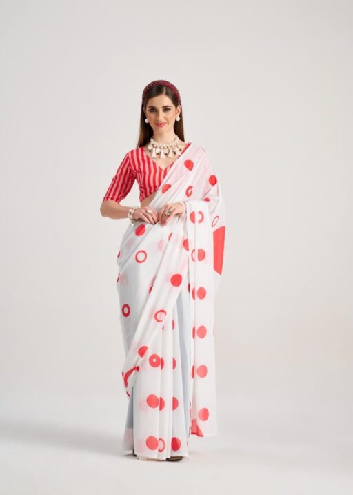 Polka Dots Printed Saree with Latkans