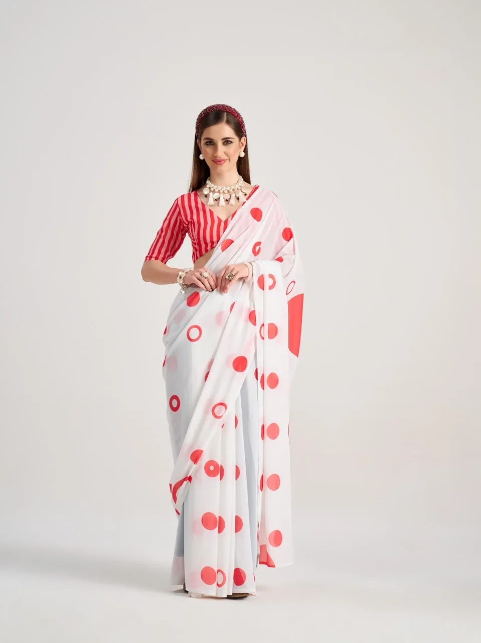 Polka Dots Printed Saree with Latkans