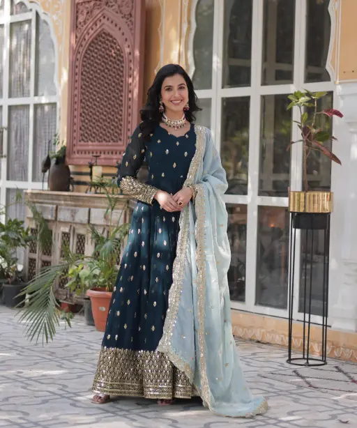 Readymade Georgette Gown Dupatta Set