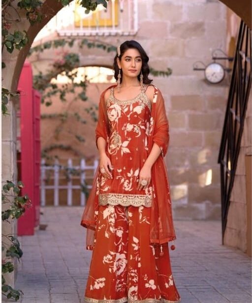 Sangeet Wear Palazzo Salwar Suit With Short Top